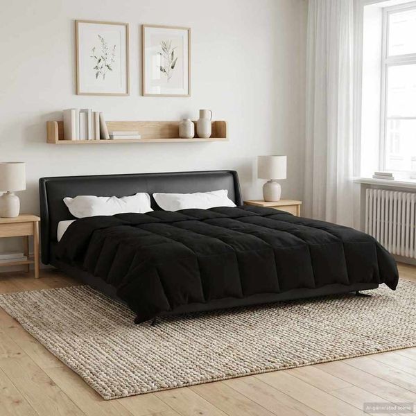 vidaXL Prikrývka na celý rok Šnurovaný Čierna 200 x 240 cm Mikrovlákno