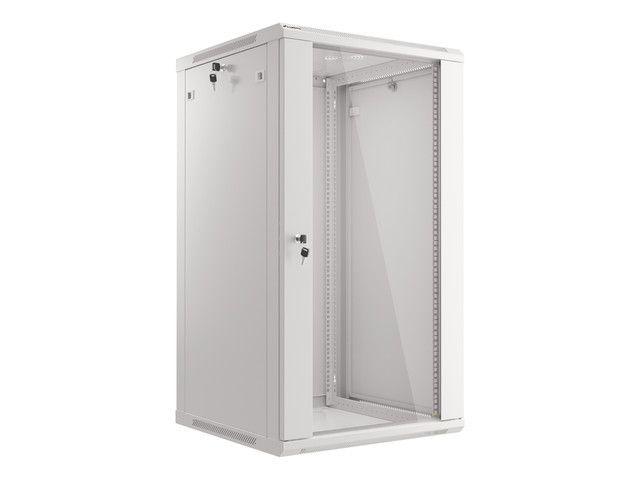 LANBERG 19'' RACKOVÁ SKRIŇA PRO MONTÁŽ NA STENU 22U/600X600 (FLAT PACK) S PROSKLENÝMI DVERAMI ŠEDÁ V2