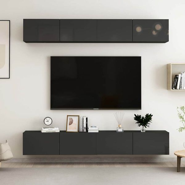 vidaXL 4-dielna súprava TV skriniek lesklá čierna 100x30x30 cm drevotrieska