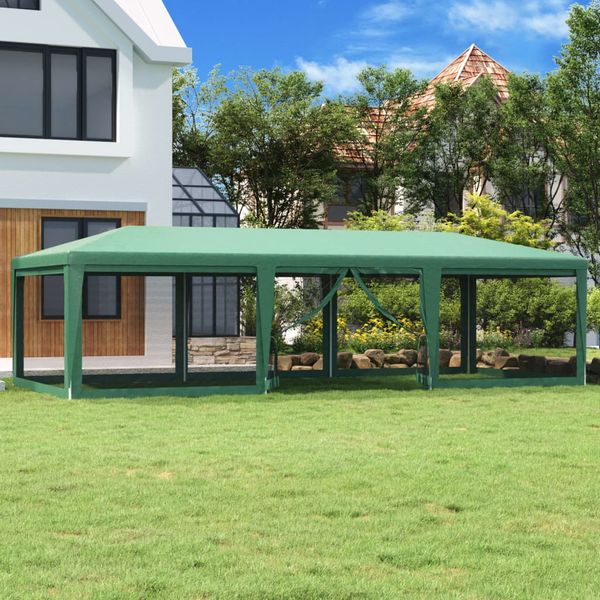 vidaXL Párty stan s 8 sieťkovanými bočnými stenami zelený 9x4 m HDPE
