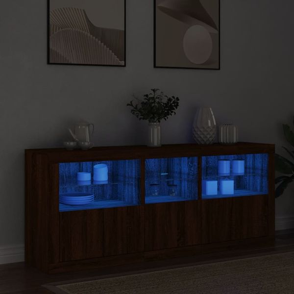 vidaXL Komoda s LED svetlami hnedý dub 162x37x67 cm