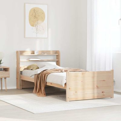 vidaXL Posteľný rám s čelom biely 75x190 cm borovicový masív