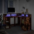 vidaXL Stôl s LED svetlami dymový dub 130x130x91 cm kompozitné drevo