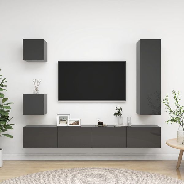 vidaXL 5-dielna súprava TV skriniek lesklá sivá drevotrieska