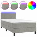 vidaXL Posteľ boxsping s matracom a LED bledosivá 90x190 cm zamat