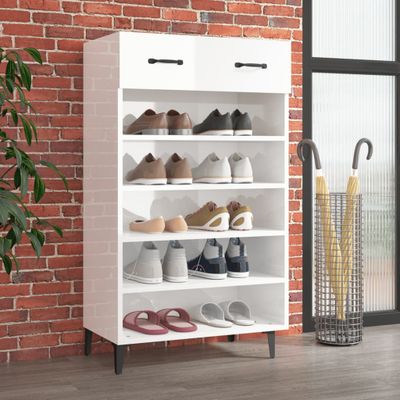 vidaXL Botník lesklý biely 60x35x105 cm spracované drevo