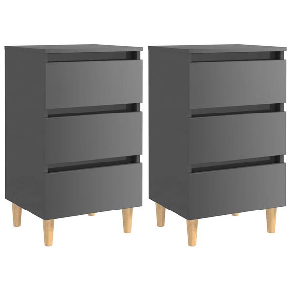 vidaXL Nočné stolíky 2 ks nohy z dreva lesklé sivé 40x35x69 cm