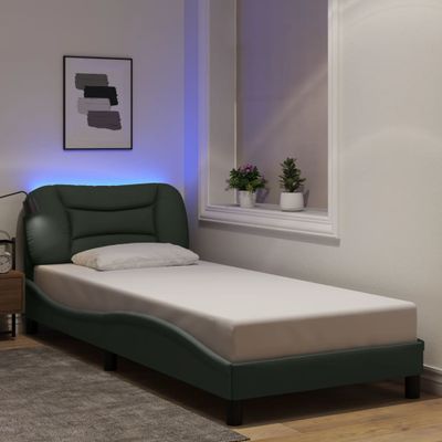 vidaXL Rám postele s LED bez matraca Hvar tmavosivá 90x190 cm látka