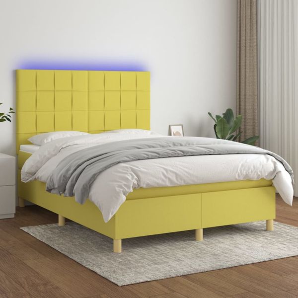 vidaXL Posteľ boxsping s matracom a LED zelená 140x190 cm látka
