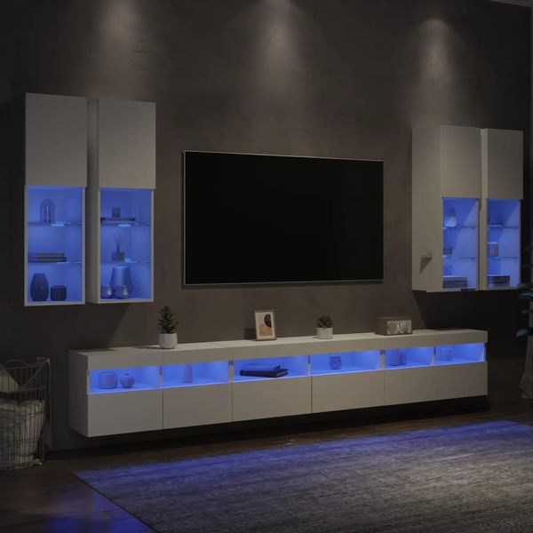 vidaXL 7-dielna súprava TV nástenných skriniek s LED svetlami biela