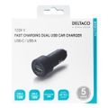 DELTACO USBC-CAR122, Autonabíjačka 1x USB-C/USB-A
