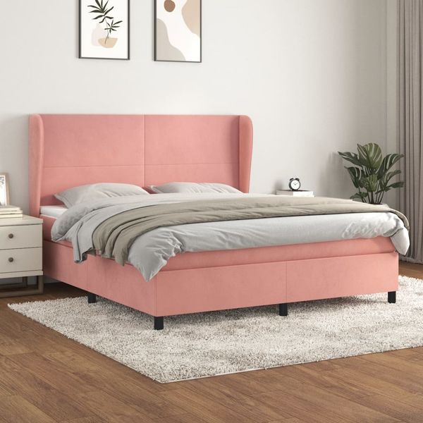 vidaXL Posteľný rám boxsping s matracom ružový 180x200 cm zamat