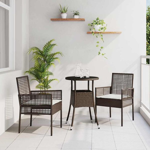 vidaXL Záhradný jedálenský set 3 pcs Hnedá polyratan