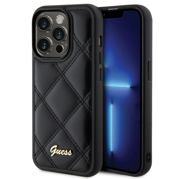 Puzdro Guess pre iPhone 15 Pro 6,1" GUHCP15LPSQSQSK čierne HC PU Quilted Metal Logo