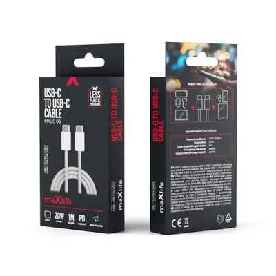 Maxlife MXUC-06 nylonový kábel USB-C - USB-C 1,0 m 20W sivá (OEM0101125)