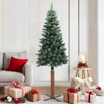 vidaXL Úzky vianočný stromček, pravé drevo a biely sneh, zelený 180 cm