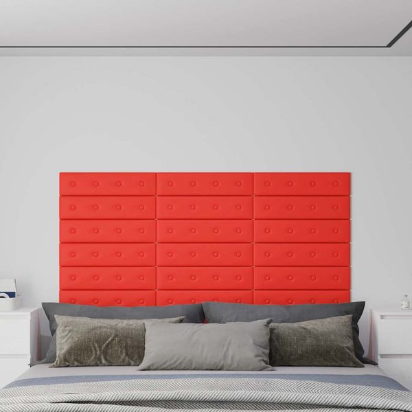 vidaXL Nástenné panely 12 ks červené 60x15 cm umelá koža 1,08 m²