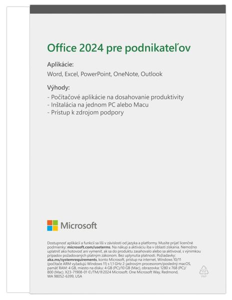 Microsoft Office 2024 pre domácnosti a podnikateľov Eng Software, kancelársky, pre domácnosti a podnikateľov, Slovak Medialess