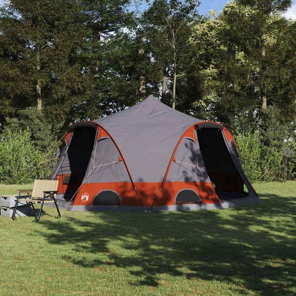 vidaXL Dómový stan pre 4 osoby Šedá a oranžová 505 x 450 x 248 cm