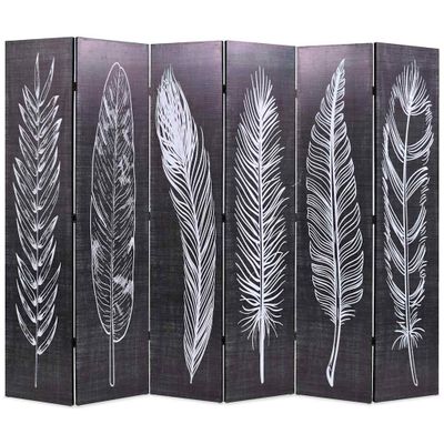 vidaXL Skladací paraván 228x170 cm, potlač s pierkami, čierno-biely