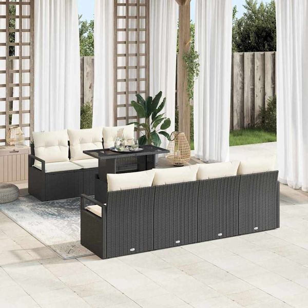 vidaXL Súprava záhradných pohoviek s úložiskom 8 pcs Čierna Poly ratan