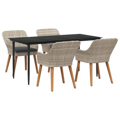 vidaXL Záhradný jedálenský set s vankúšom 5 pcs Svetlosivá polyratan