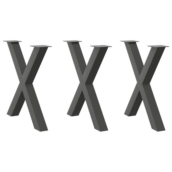 vidaXL Nohy k jedálenskému stolu v tvare X, 3 ks, antracitové, 80 x (72-73) cm, oceľ