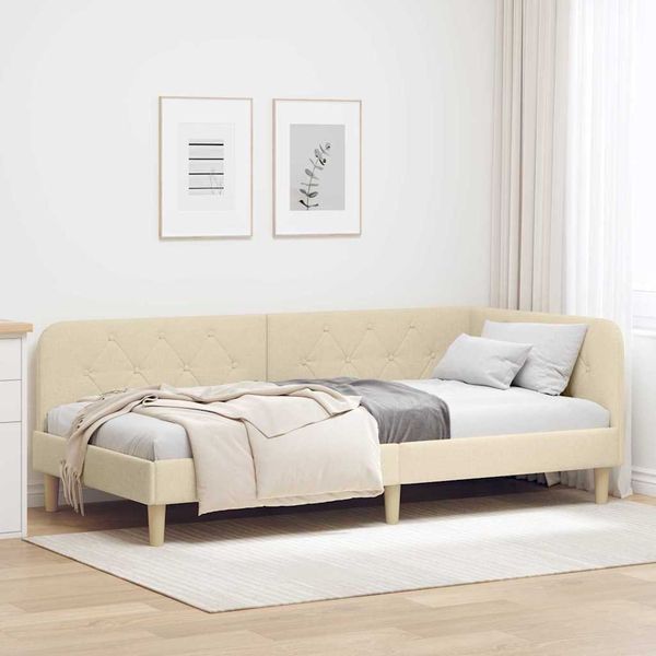 vidaXL Rohový rám postele Krémová 90 x 190 cm látka