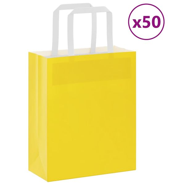vidaXL Papierové tašky 50 ks s rúčkami žlté 18x8x22 cm