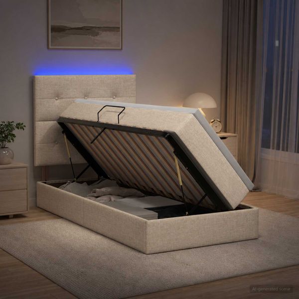 vidaXL LED úložná posteľ s matracom Krémová 90 x 190 cm Látka