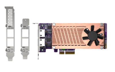 QNAP QM2 series, 2 x PCIe 2280 M.2 SSD slots, PCIe Gen3 x 4, 2 x Intel I225LM 2.5GbE NBASE-T port