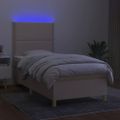 vidaXL Posteľ boxsping s matracom a LED krémová 90x190 cm látka