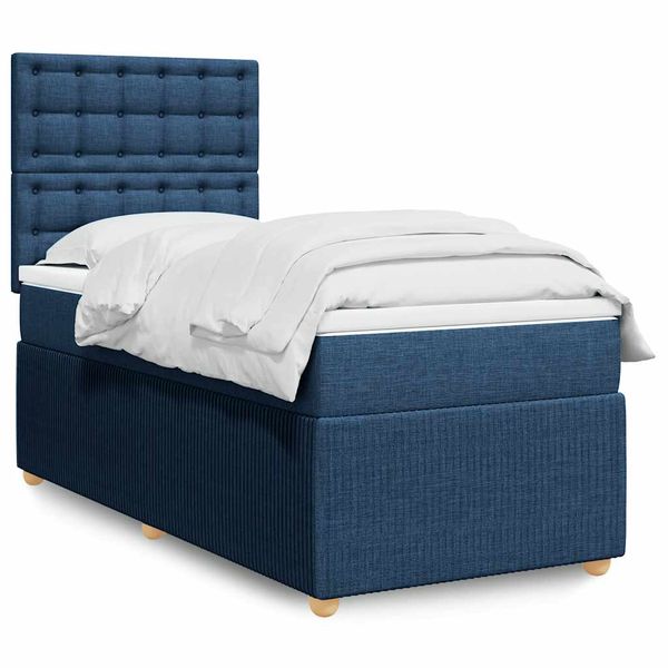 vidaXL Posteľný rám boxsping s matracom modrý 80x200 cm látka