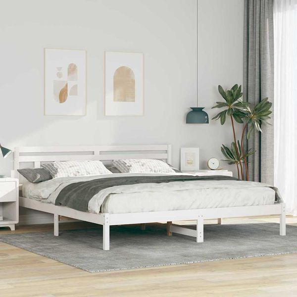 vidaXL Rám postele Biela 200 x 200 cm Masívne borovicové drevo