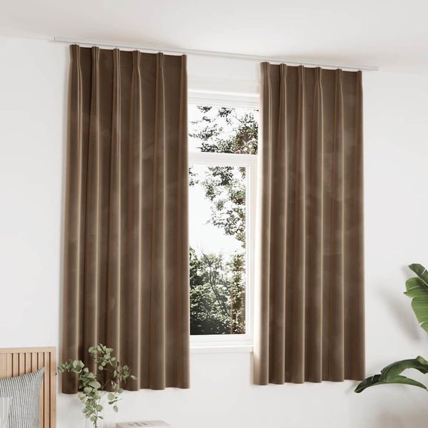vidaXL Zatemňovacie závesy 2 ks s háčikmi, zamat, béžové 140x175 cm