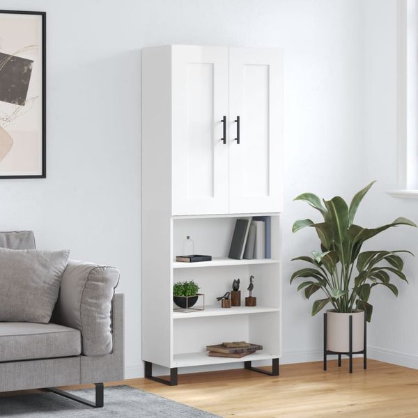 vidaXL Vysoká skrinka lesklá biela 69,5x34x180 cm spracované drevo