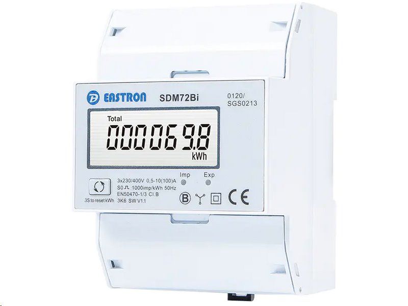 Elektromer 3F na DIN lištu trojfázový EASTRON SDM72 BI, MID, digitálny, RESET