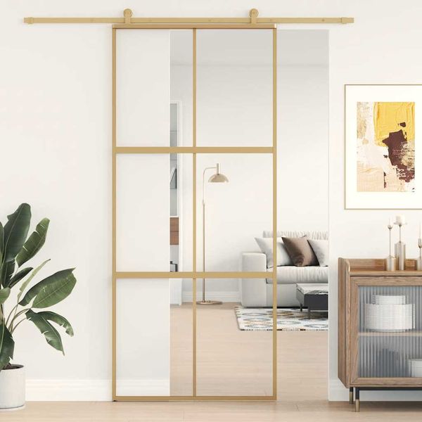 vidaXL Posuvné dvere zlaté 90x205 cm číre ESG sklo a hliník