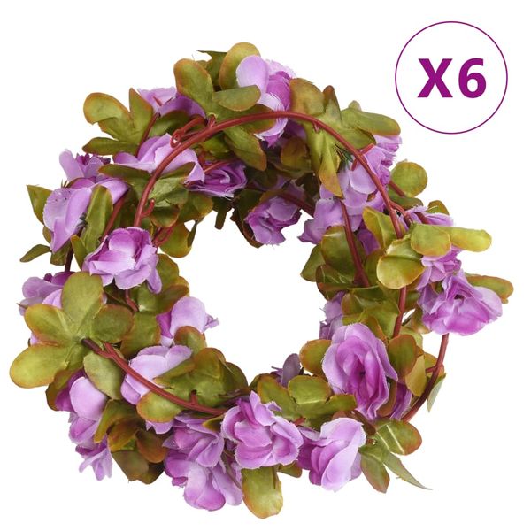 vidaXL Kvetinové girlandy 6 ks, svetlofialové 250 cm