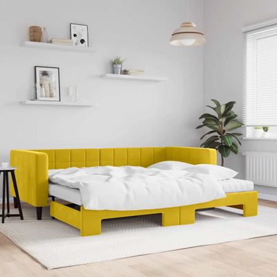 vidaXL Rozkladacia denná posteľ s matracmi žltá 90x200 cm zamat