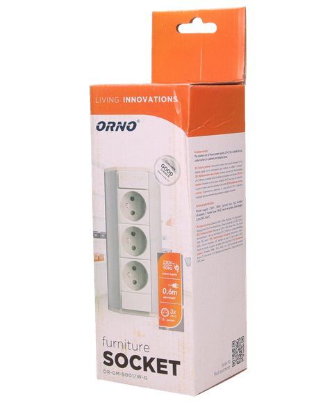 Povrchová zásuvka ORNO OR-GM-9001/WG, rohové púzdro, 3x zásuvka, farba biela-strieborná Povrchová zásuvka ORNO OR-GM-9001/W-G, rohové pouzdro, 3x zásuvka, farba biela-stříbrná