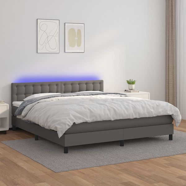 vidaXL Boxspring posteľ s matracom a LED sivá 160x200 cm umelá koža