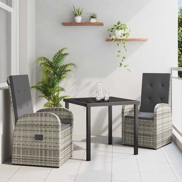 vidaXL Záhradný jedálenský set s vankúšom 3 pcs Sivá polyratan