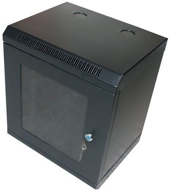 XtendLan Skříň 10", 12U, 280x350, černý, prosklený Rozvadec, 10", na stenu, jednodílný, výška 12U, 350 x 280, sklenené dvere, plexisklo, nosnost 50kg, cerný