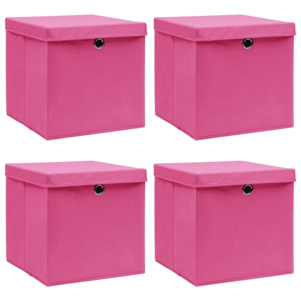 vidaXL Úložné boxy s vekom 4 ks, ružové 32x32x32 cm, látka