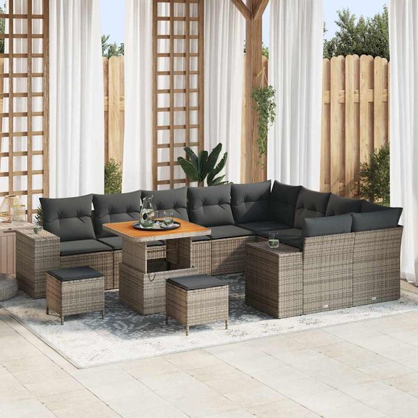 vidaXL Súprava záhradných pohoviek s vankúšom s úložiskom 12 pcs Sivá