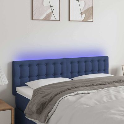 vidaXL Čelo postele s LED modré 144x5x78/88 cm látka