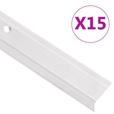 vidaXL Schodové lišty v tvare L 15 ks, hliník 90 cm, strieborné
