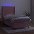 vidaXL Posteľný rám boxsping s matracom a LED ružový 80x200 cm zamat