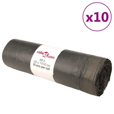 vidaXL Vrecia na odpadky so šnúrkami 250 ks čierne 60 l